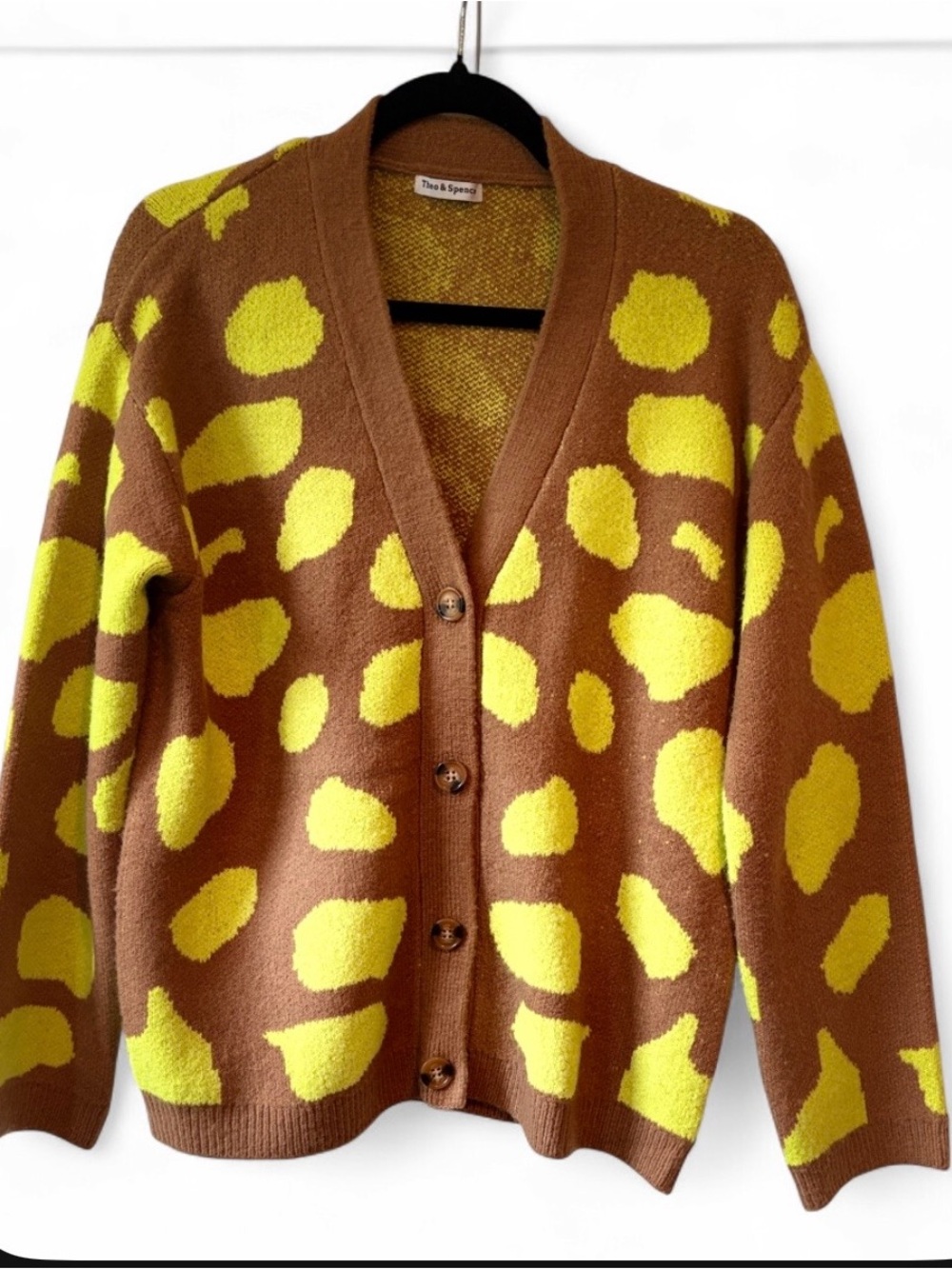 Brown and Neon Green Patterned Cardigan